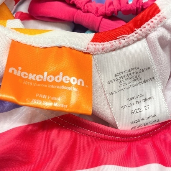 NWT Paw Patrol One Piece Swimsuit Toddler Girls Nickelodeon Stripes Bow Size 2T - Picture 4 of 10